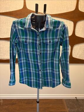 Outerknown Blue & Green Plaid Button-Down Shirt